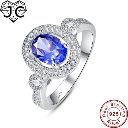 J.C Oval Cut Tanzanite & Ruby Pink Topaz Emerald 925 Sterling Silver Ring Size 6 7 8 9 Women Cocktail Fine Jewelry Gift