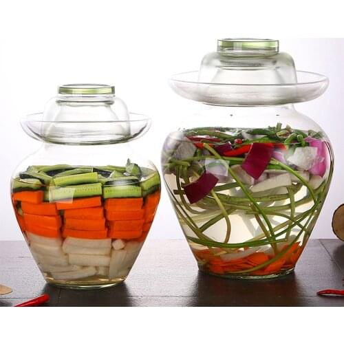 2.5/5KG Korea Glass Food Container Kimchi Jar Kitchen Thickened Pickled Cans Household Pickled Jar Pickles Cylinder Sealed Cans