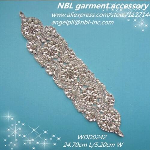 Crystal bridal beaded patch rhinestone applique for wedding evening dress DIY iron on sash WDD0242