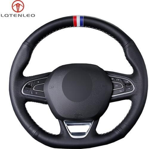 LQTENLEO Black Genuine Leather Sew Car Steering Wheel Cover For Renault Kadjar Koleos Megane Talisman Scenic Espace 2015-2018