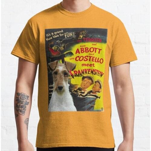 Men Tshirt Wire Fox Terrier Art Meet Frankenstein Movie Poster Women t shirt