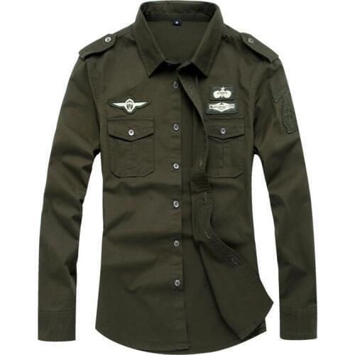 Promotion 2017 High quality 100% cotton mens military uniform style shirts men Casual long sleeved shirt Plus size Tops