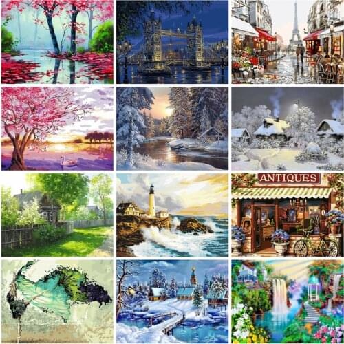 AZQSD Painting By Numbers Scenery Hand Paint Kit Paint By Numbers For Adults Oil Painting Landscape Decoration For Livingroom