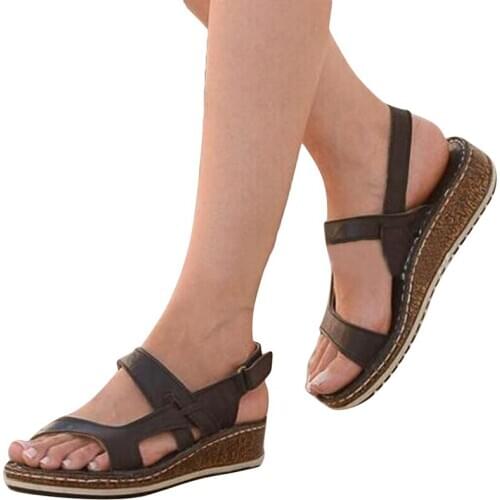 Womens Large Size Sandals 2020 Summer New College Style Low Heel Wedge Casual Sandals Fashion Ladies Sandals