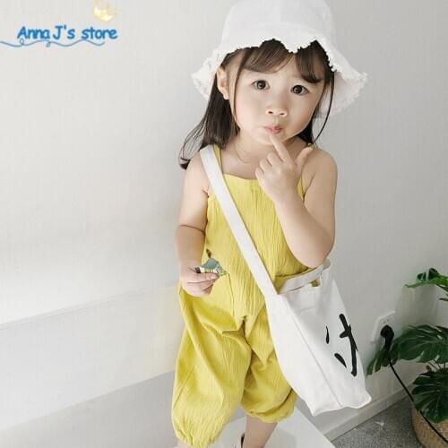 NZ307 new 2019 summer Unisex Kids Overalls Cotton Linen Loose Trousers Korean Style Baby Boys Girls Jumpsuits Children Clothes