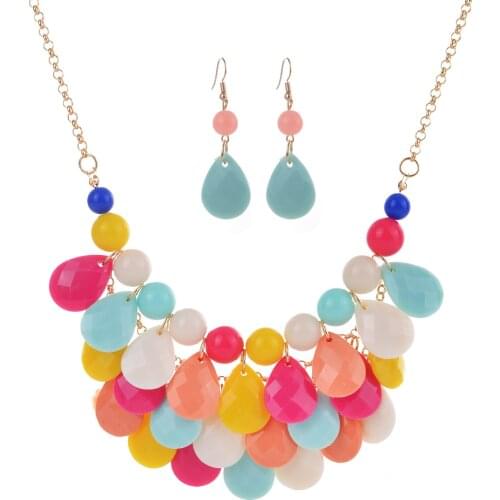 Personalized Layered Strands Statement Chunky Necklace for Women Gifts - Stone Boho Tribal Afro Necklace Earrings Jewelry Set