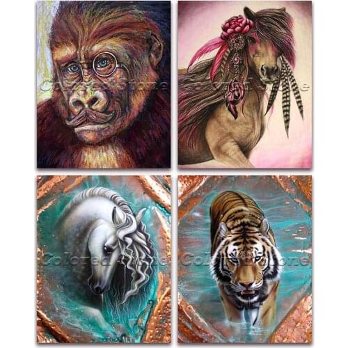 5D Full Square Diamond painting embroidery Cross stitch Animals colorful orangutan monkey horse tiger DIY Round Drill mosaic 119