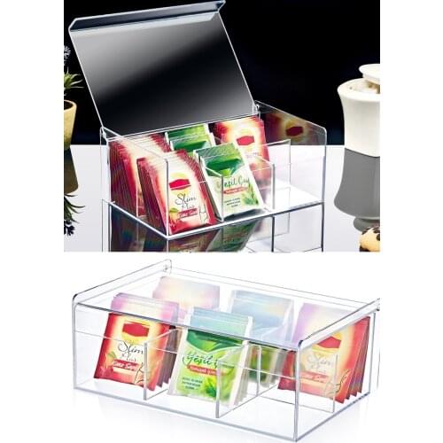 6 Section Transparent Tea Coffee Box Bag Organizer for Kitchen Strorage Holder Jewelry Home Cabinets Modern Practical Box