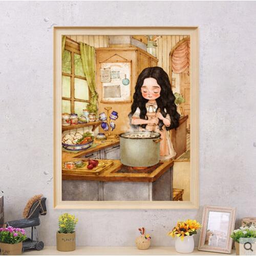 Forest girls make food cross stitch kit DMC brand thread animal dog count canvas fabric embroidery handmade needlework craft sup