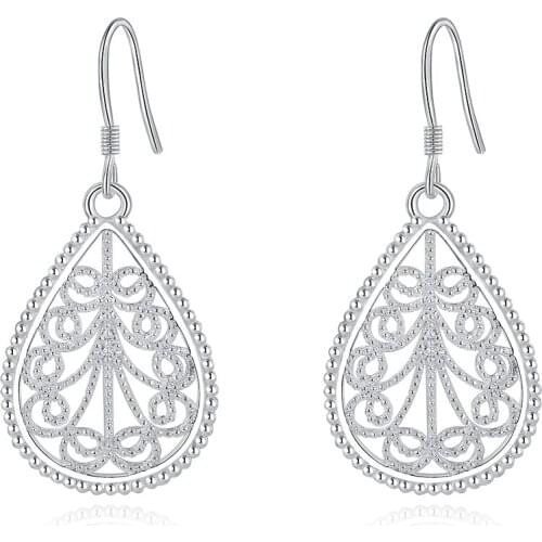 HXH QRX 925 Sterling Silver Hollow Flower Drop Earrings Charm Women Jewelry Fashion Wedding Engagement Party Gift