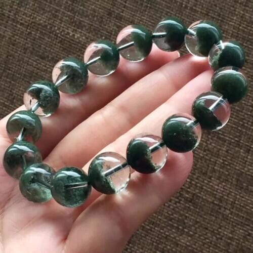Certificate Natural Green Phantom Quartz Crystal Round Beads Women Men Bracelets 12.5mm Bangle Phantom Bracelet AAAAAA