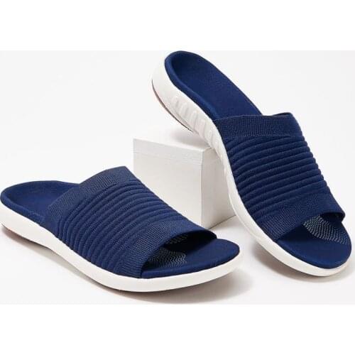 Women Slippers 2021 Summer Slides Woman Knitted Lightweight Home Outdoor Beach Slippers Solid Color Summer Ladies Flat Shoes