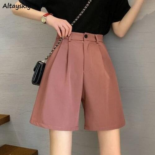 Shorts Women Pink Summer 2021 Elegant Fashion Casual Temperament High Waist Zipper Fly Office Lady Streetwear All-match Leisure