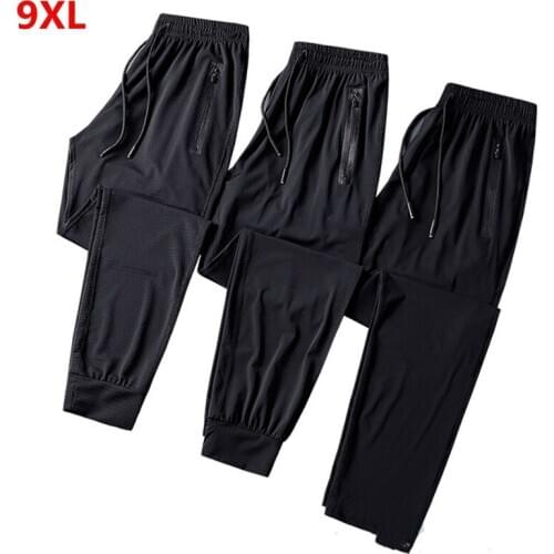 Summer quick-drying mens ice silk plus size XL air conditioning pants 280 pounds beam mouth close mouth long pants 7XL 8XL 9XL