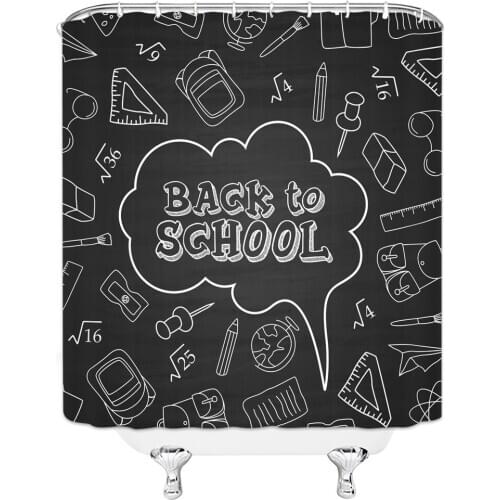 Cartoons Shower Curtains Blackboard Back to School Campus Bathroom Decor Home Bathtub Waterproof Polyester Curtain Set