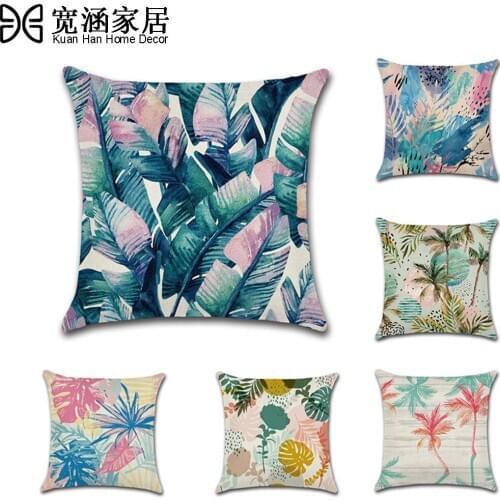 Fresh Floral Tropical Plant Leaves Pillow Case Cushion Cover Rainforest Green Leaves Plants Throw Home Living Room Sofa Decor
