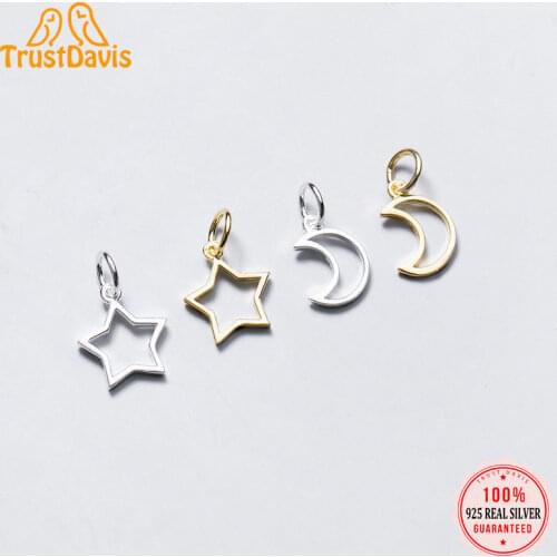TrustDavis Real 925 Sterling Silver Fashion Hollow Moon Star Charm Pendant Handmade DIY Accessories Fine Jewelry Wholesale HY103