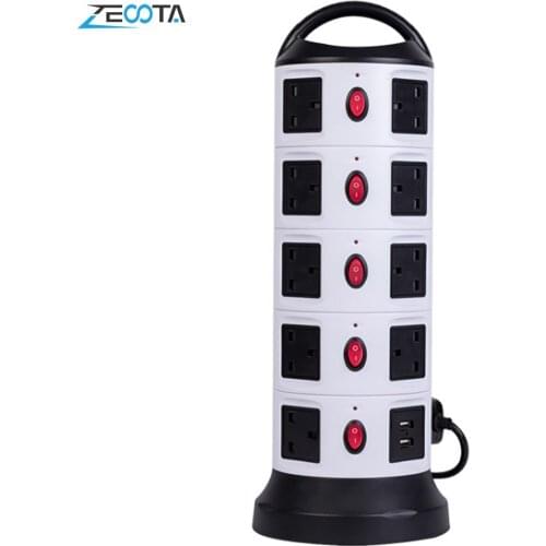 Multiple Power Strip Vertical Surge Protector UK Plug Tower Extension Socket 3/7/11/15/19 Way Outlets USB 3m Retractable Cable