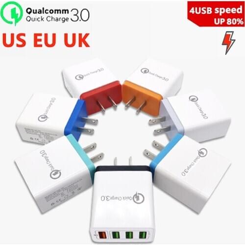 US/EU/UK specification QC 3.0 4-port USB high-quality travel fast charger, suitable for iPhone and Android series phones