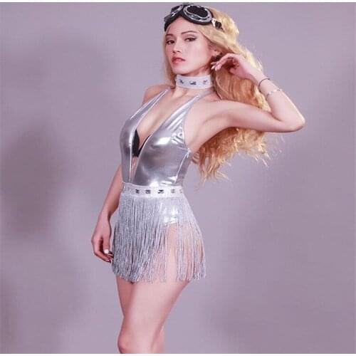 Y33 Singer sexy tassel bodysuit party wears bikini pole dance dress stage costumes disco skirt catwalk show outfits bra rave bar