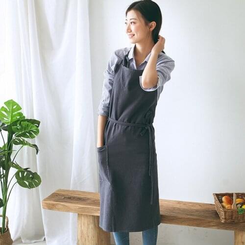 Japanese Linen Simple Style Cotton and Linen Apron Slim Long Bakery and Nail Shop Work Clothes