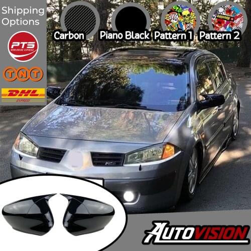 Mirror Cover For Renault Megane 2 2002 2003 2004 2005 2006 2007 2008 2009 Accessory Bright Black BATMAN Case CAR Shields