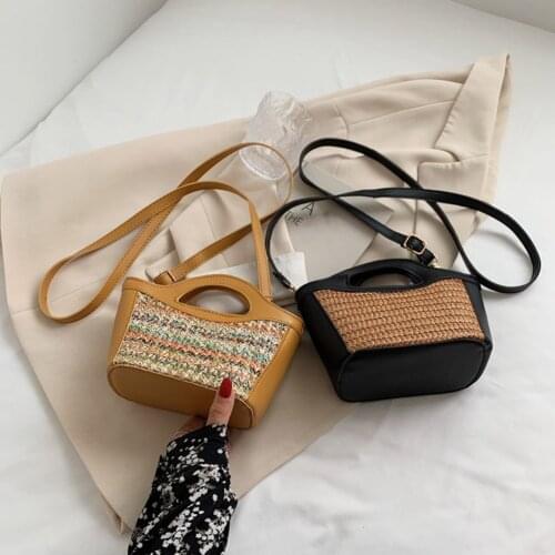 Bohemian Style Fashion Women Woven Bucket PU Leather Shoulder Crossbody Bags Ladies Casual Top-Handle Handbags Messenger Bags