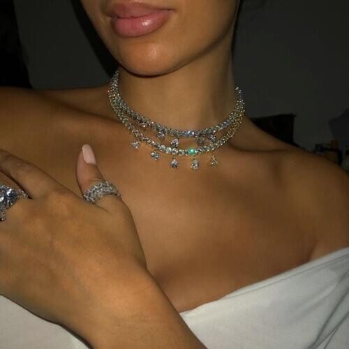 2020 Iced out bling 5A cubic zirconia wedding engagement women jewelry multi layerd drip cz tennis chain cross choker necklace