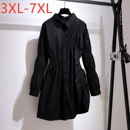 New 2021 Ladies Spring Autumn Plus Size Mini Shirt Dress For Women Large Long Sleeve Ruffle Button Cotton Dress 4XL 5XL 6XL 7XL