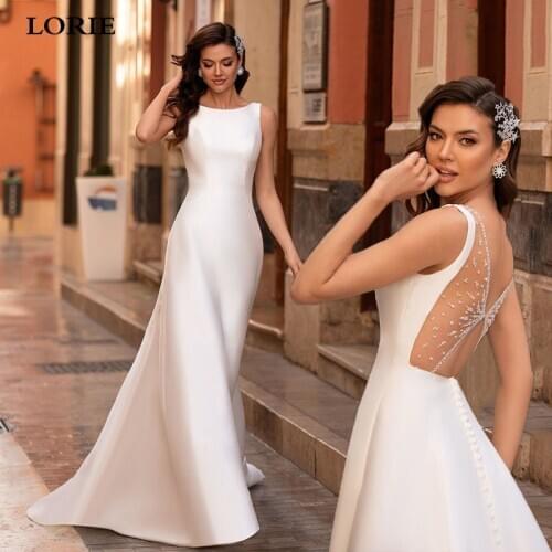LORIE Sexy Back Design Princess Mermaid Wedding Dresses 2020 Sleeveless Satin Bridal Gowns Vestido De Novia Custom Made