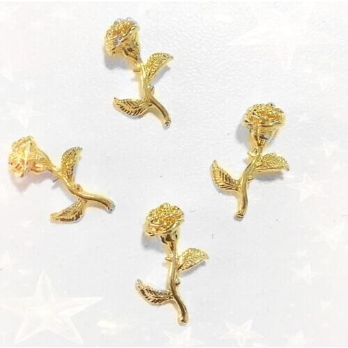 100pcs Gold flower rose 3D Alloy Nail Art Rhinestone metal manicure nails accessories nail art decoration DIY charms