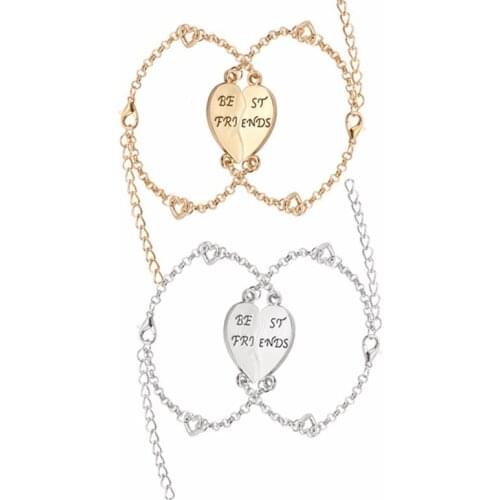 2PCS Broken Love Heart Bracelets BFF Charm Bracelet For Women Best Friends Forever Jewelry Gold Xmas Bracelets&Bangles