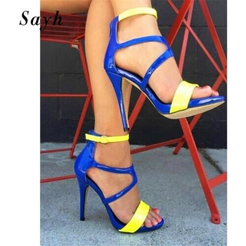 2020 Summer Sexy Ladies Super High Heels Sandals Patent Leather Pumps Party Sexy Stripper Shoes Ankle Strap Stiletto SIZE PLUS