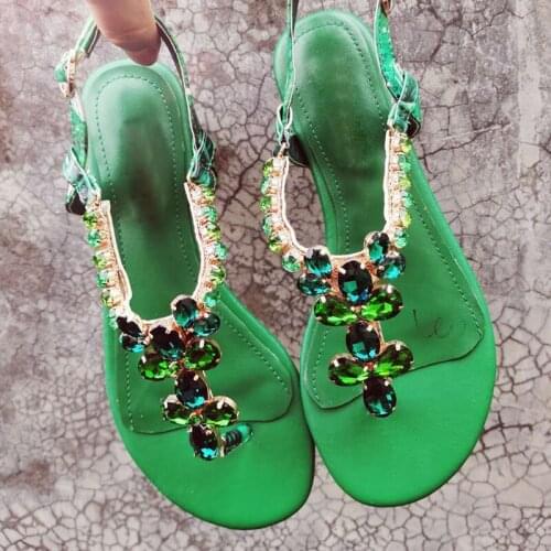 2021 Summer Luxury Crystals Sandals Women Deisgner Genuine Leather Diamond Flat Shoes Lady Summer Party Sandals Shoes