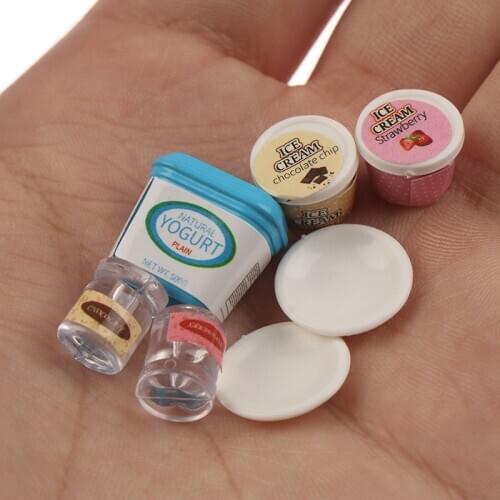 7Pcs Dollhouse Miniature Yogurt ice cream Milk Egg Pudding Cup Toys Doll Food Miniatura Kitchen Accessories
