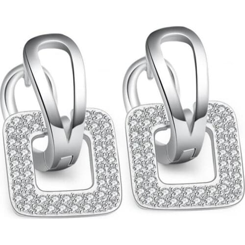 925 Sterling Silver Square Shape Set With Diamonds High Quality Earrings Trendy Mosaic CZ Zircon For Women Girl Gift