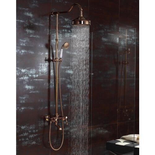 Free shipping rose gold clour Rainfall shower faucet mixer tap wall mounted with handshower