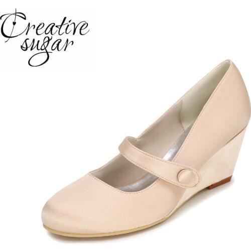 Creativesugar concise woman dress shoes pumps beach wedding party bridal wedges with strap royal blue white ivory purple red