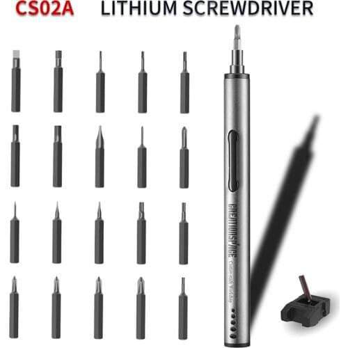 CS02A 20 in 1 Mini Magnetic Electric Screwdriver Kit Tools with LED & 20 screw batch head Repair For Phone Glass Tablet