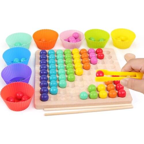 Wooden Kids Toys Fun Color Clip Bead Game Sorting Color Intelligence Development Attention Training Kindergarten Teaching Ai
