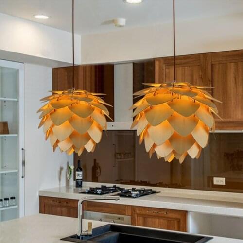 Wooden Pinecone Art Pendant Lights Covers Restaurant Hotel Coffee Hanging Pine Cone Shape Lamp Shades Lampshade