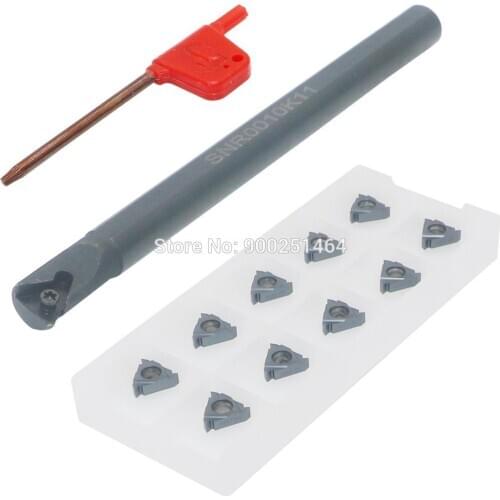 CNC Lathe Internal Threading Bar Turning Tool Holder SNR0010K11(10mm),with 10Pcs 11IR A60 Inserts,Metric Standard Teeth