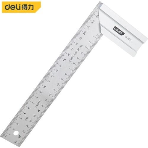 Deli 250MM Stainless Steel Square Ruler Right Angle 90 Turning Ruler Woodworking Ruler Steel Turning Ruler Measuring Tools Gauge