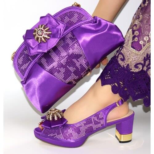 Doershow beautiful Shoes and Bag Set African Sets 2020 purple Color Italian Shoe Bag Set Decorated with Rhinestone! SIM1-28