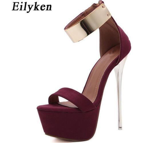 Eilyken 2021 Women Sandals 16cm Ultra high heels Summer Platform Pumps Party Club shoes Woman Sequined Gladiator Sandals