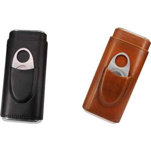 Three Finger Cigar Box Two End Hardware Belt Cigar Scissors Cigar Leather Case Portable Cigar Box