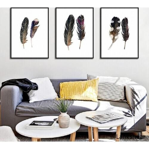 Watercolor Feather Canvas Paintings Modular pictures Wall Art Home Decoration Living Room Nordic Posters and Prints No Frame