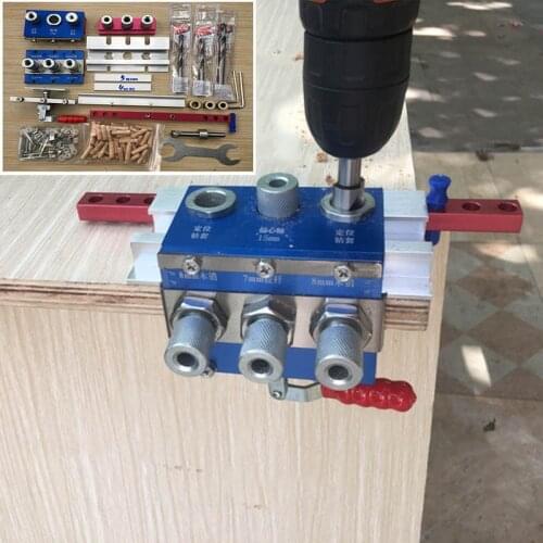 3 in 1 Doweling Jig Pocket Hole Jig Adjustable Woodworking Drilling Guide Locator Puncher With Quick Clamp Carpentry Tools