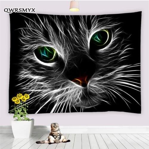Cute Creative Black Cat Tapestry Wall Hanging 3D Animal Tabby Cat Balcony Living Room Bedroom Dorm Decor Art Tapestries