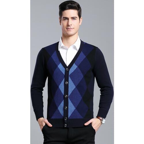 Fashion Cardigan Sweater Coat 2019 New Men Autumn Winter Fashion Argyle Cardigan Sweaters Casual Warm Knitting Jumper Sweater M
